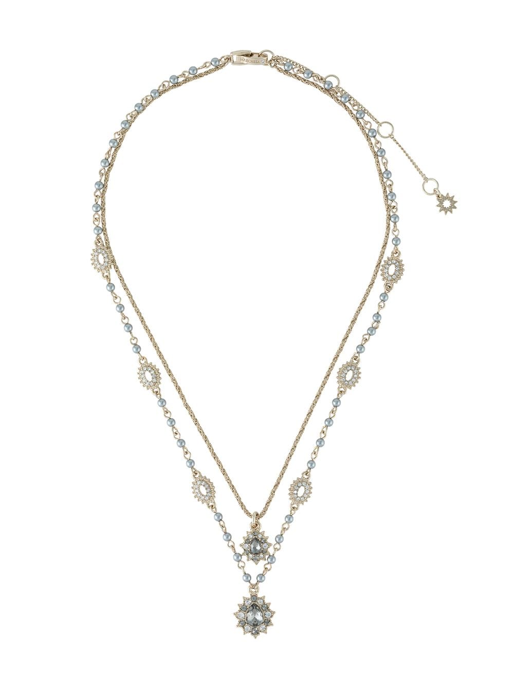 Gold Double Chain Layered Crystal Encrusted Necklace – Marchesa