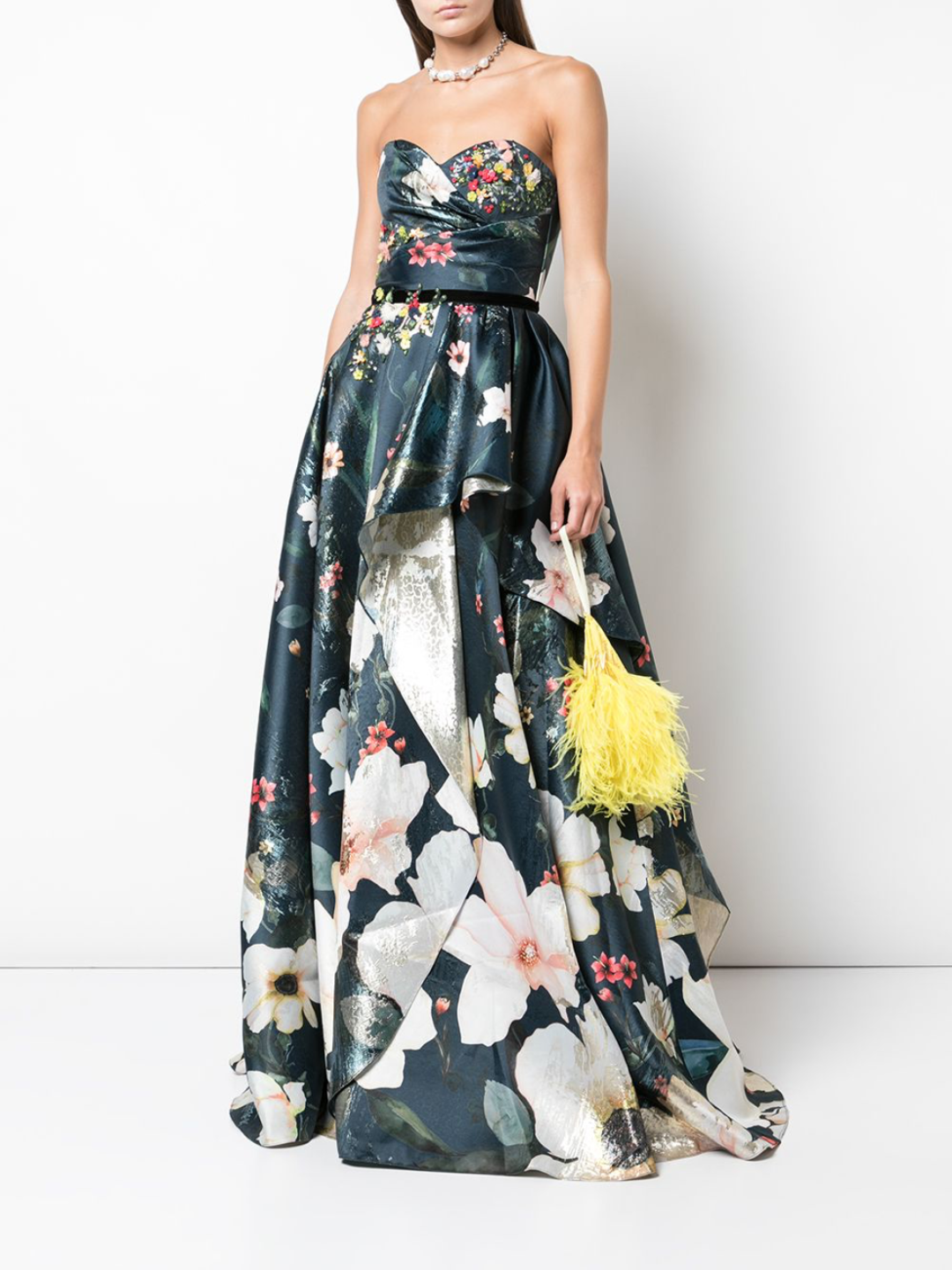 strapless floral gown