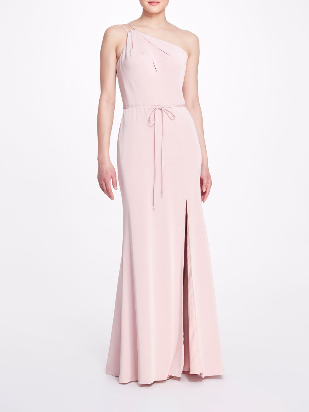 Pale Pink Blush Chiffon Keyhole Halter Neck Ruffle Gown – Marchesa