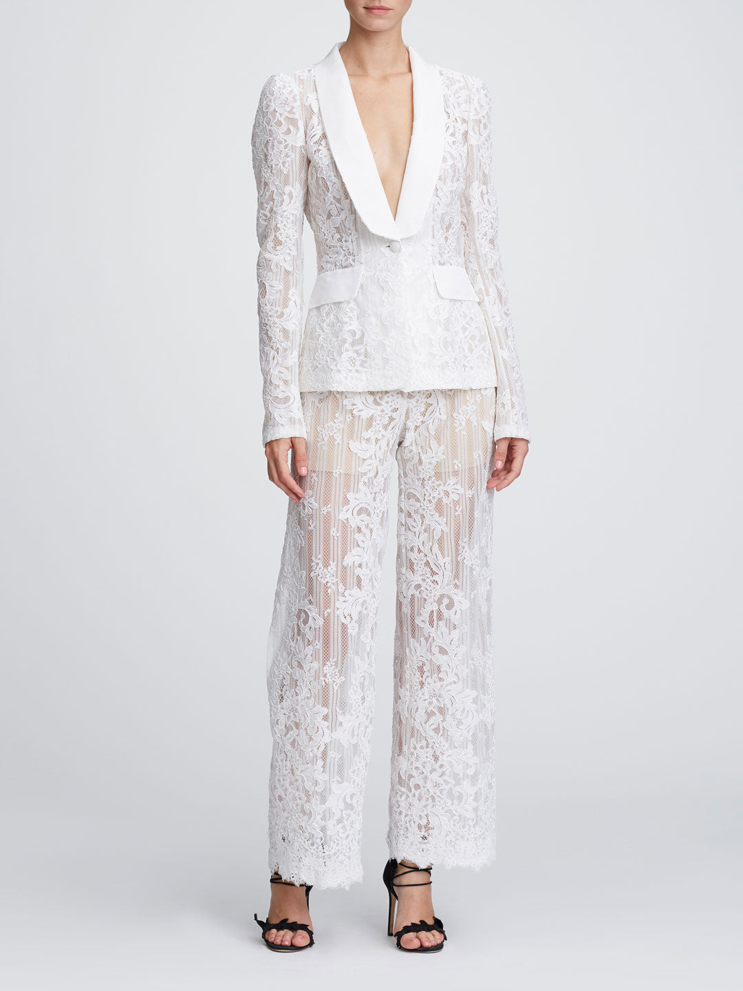 white lace trouser suit