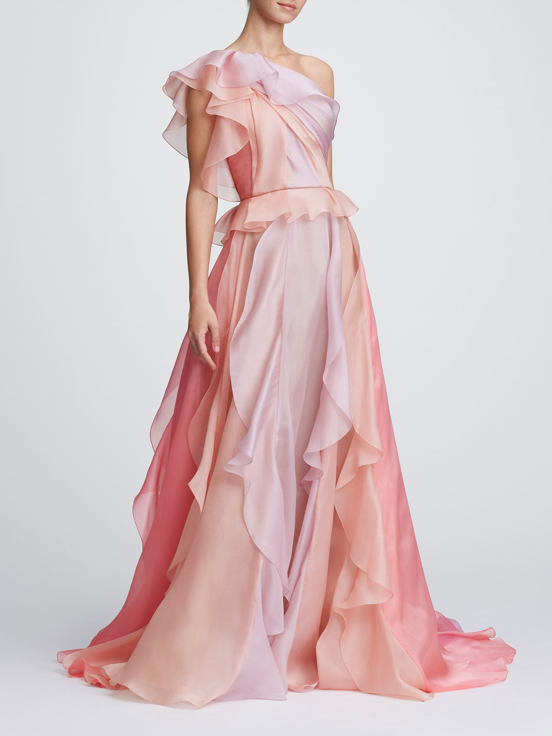 marchesa one shoulder gown