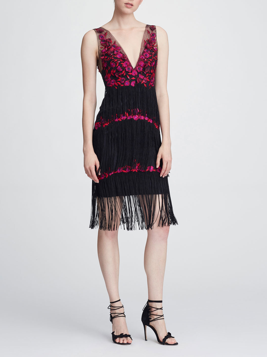 v neck fringe dress