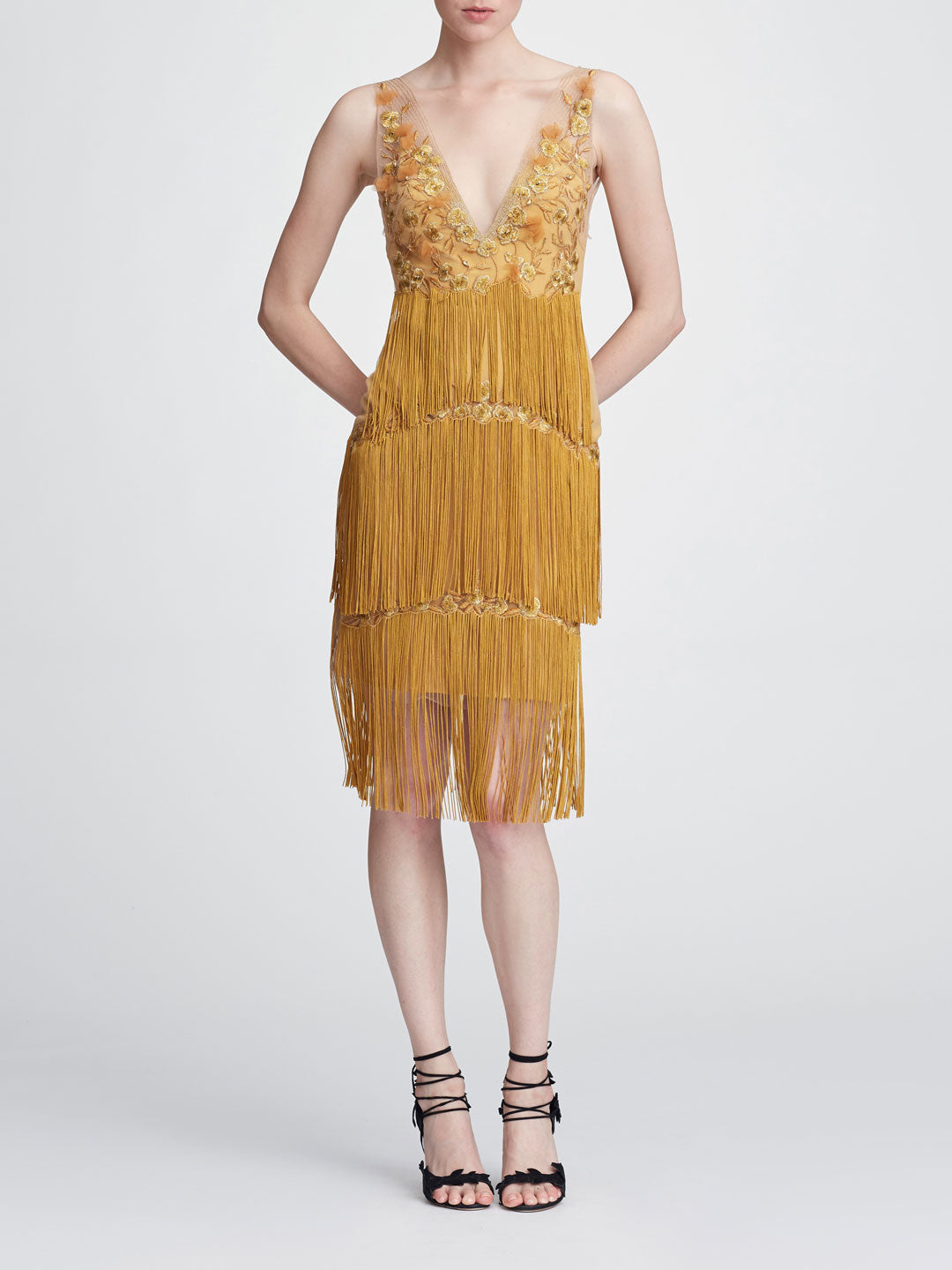 v neck fringe dress