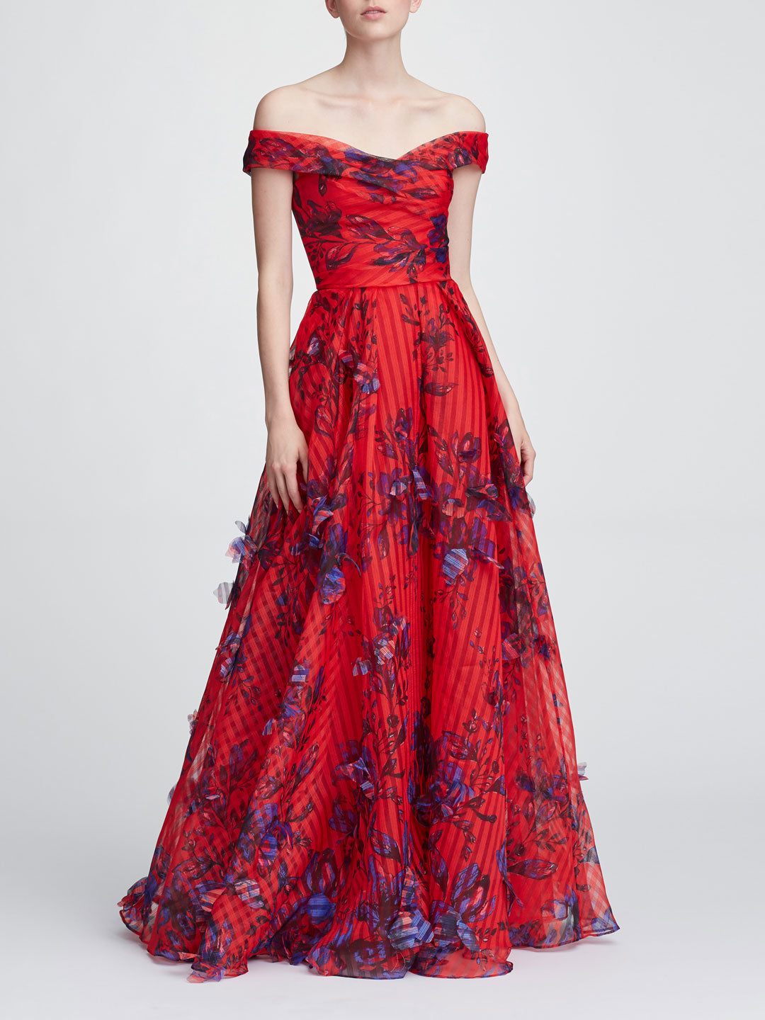 red floral gown