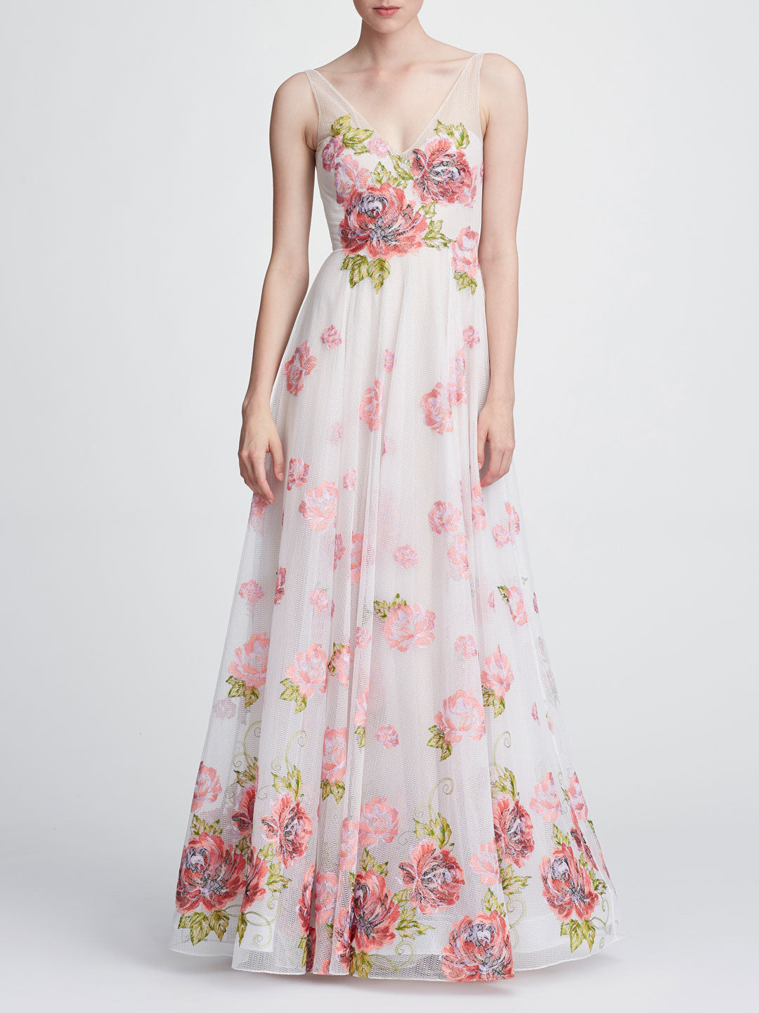 marchesa notte floral embroidered dress