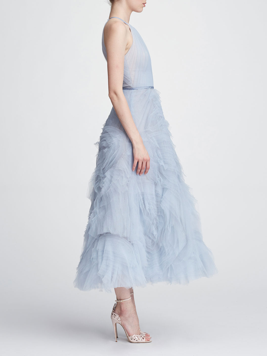 marchesa notte textured tulle tea length gown