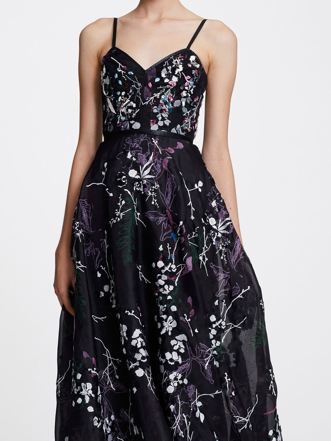 Sleeveless V-neck printed organza gown | Shop Marchesa Notte