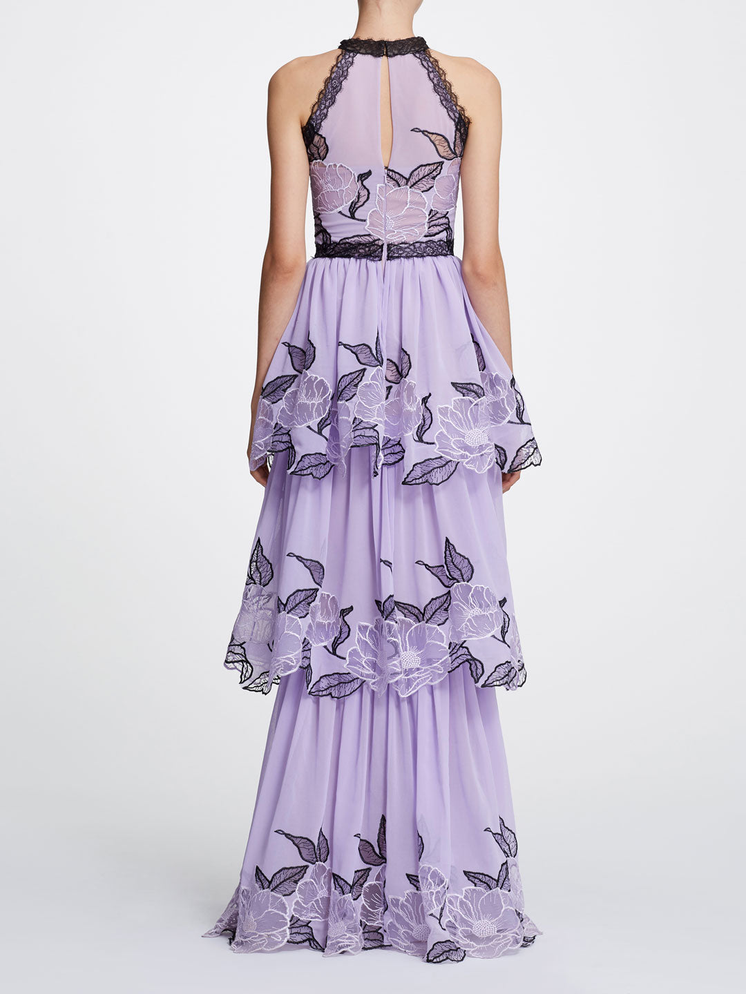 Sleeveless floral chiffon tulle gown | Shop Marchesa Notte