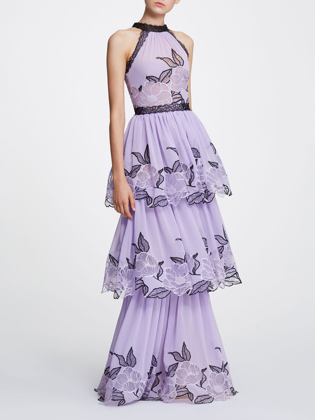 marchesa notte lilac dress