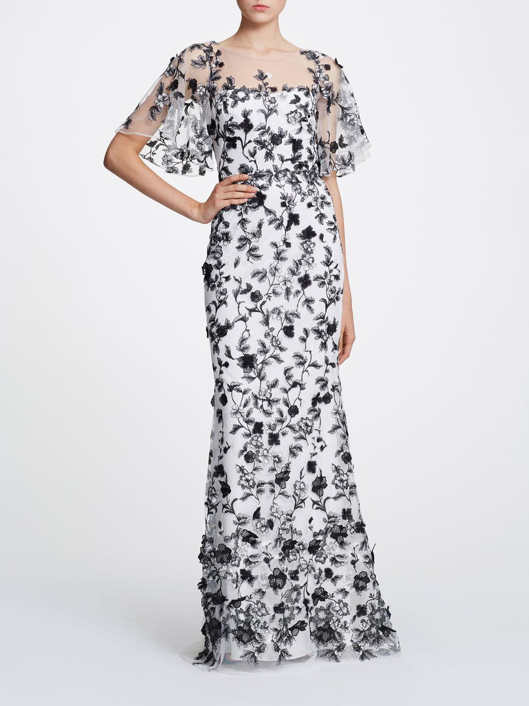 marchesa black and white dress