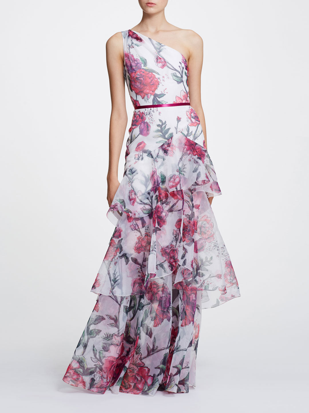 One shoulder printed floral gown | Shop Marchesa Notte