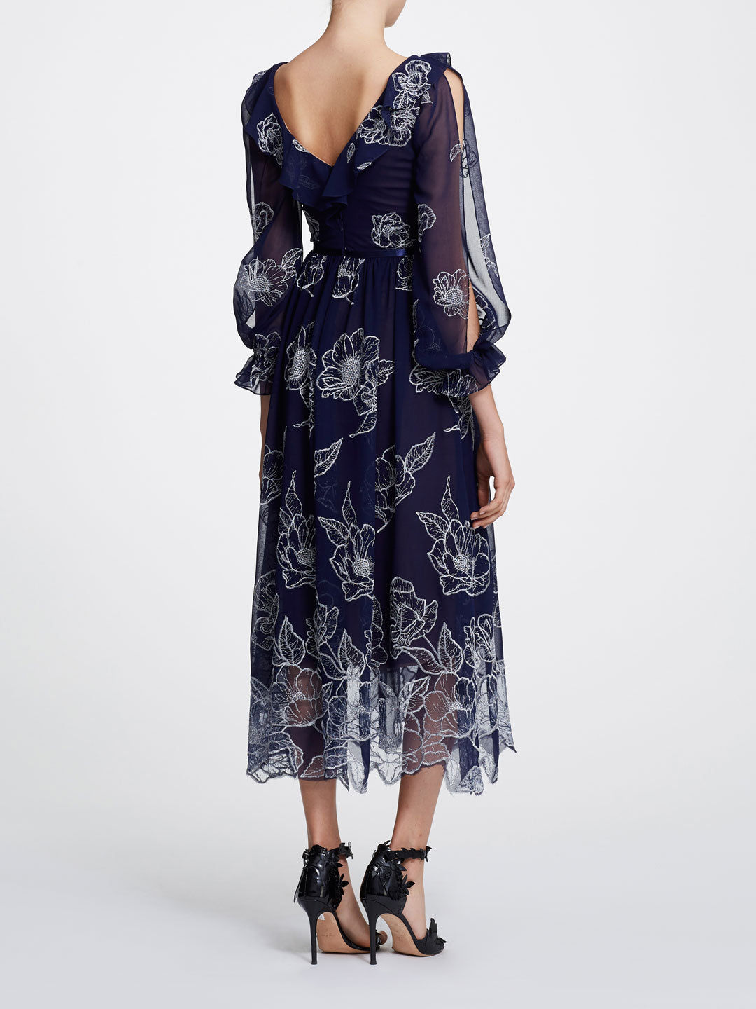 navy floral chiffon dress