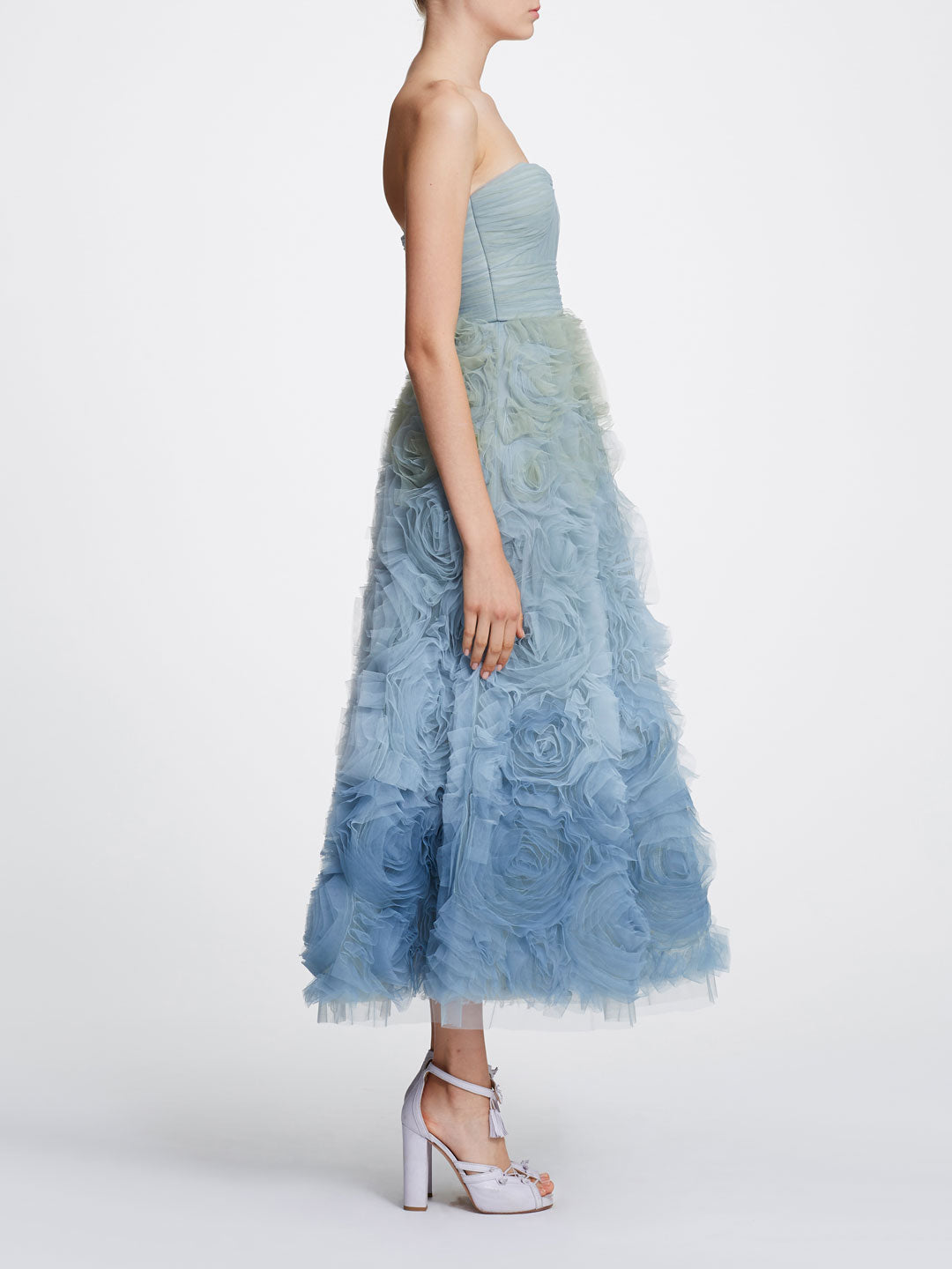marchesa notte textured tulle tea length gown