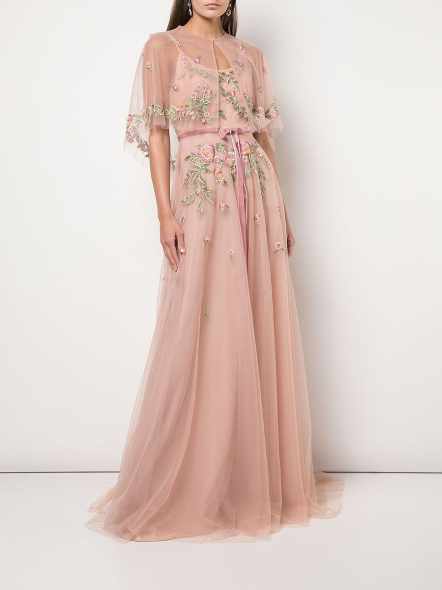 Embroidered tulle gown with capelet | Shop Marchesa Notte