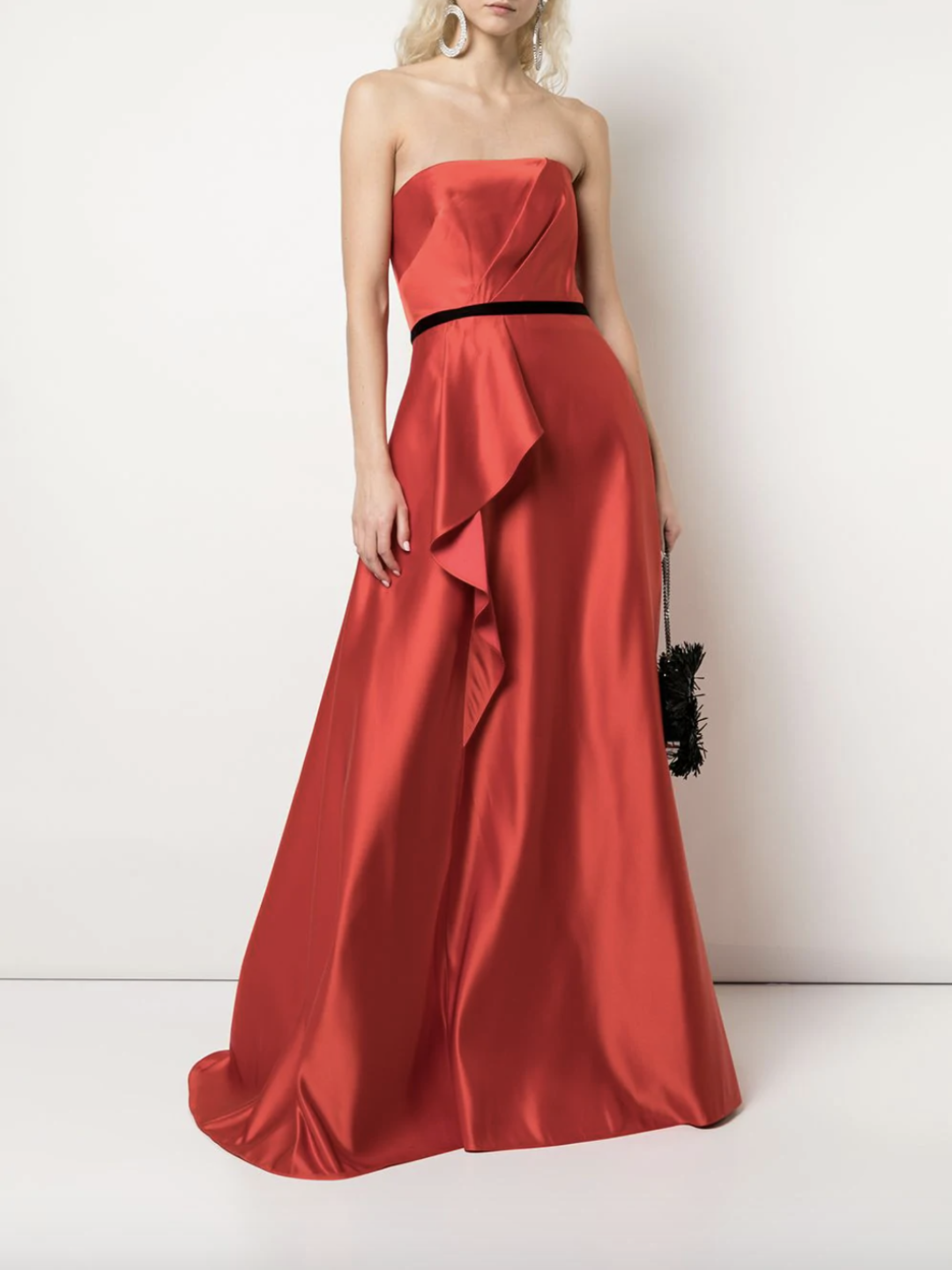 red silk ball gown