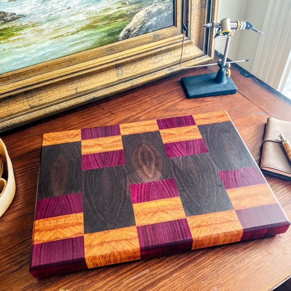 Custom Edge Grain Cutting Board - Black Walnut, Hard Maple, Purple Heart