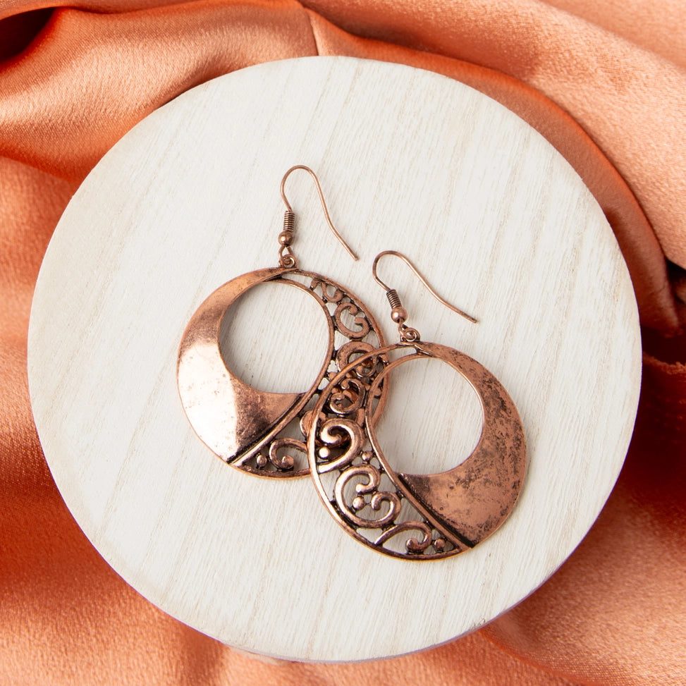 Wild Spirit Copper Circle Western Drop Earrings