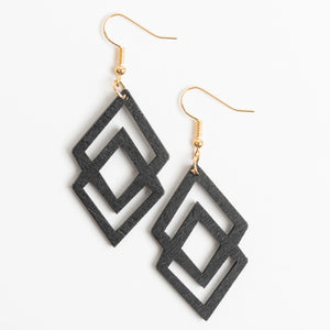 Samira Lightweight Black Double Diamond Wood Drop Earrings - Davis Street Mercantile