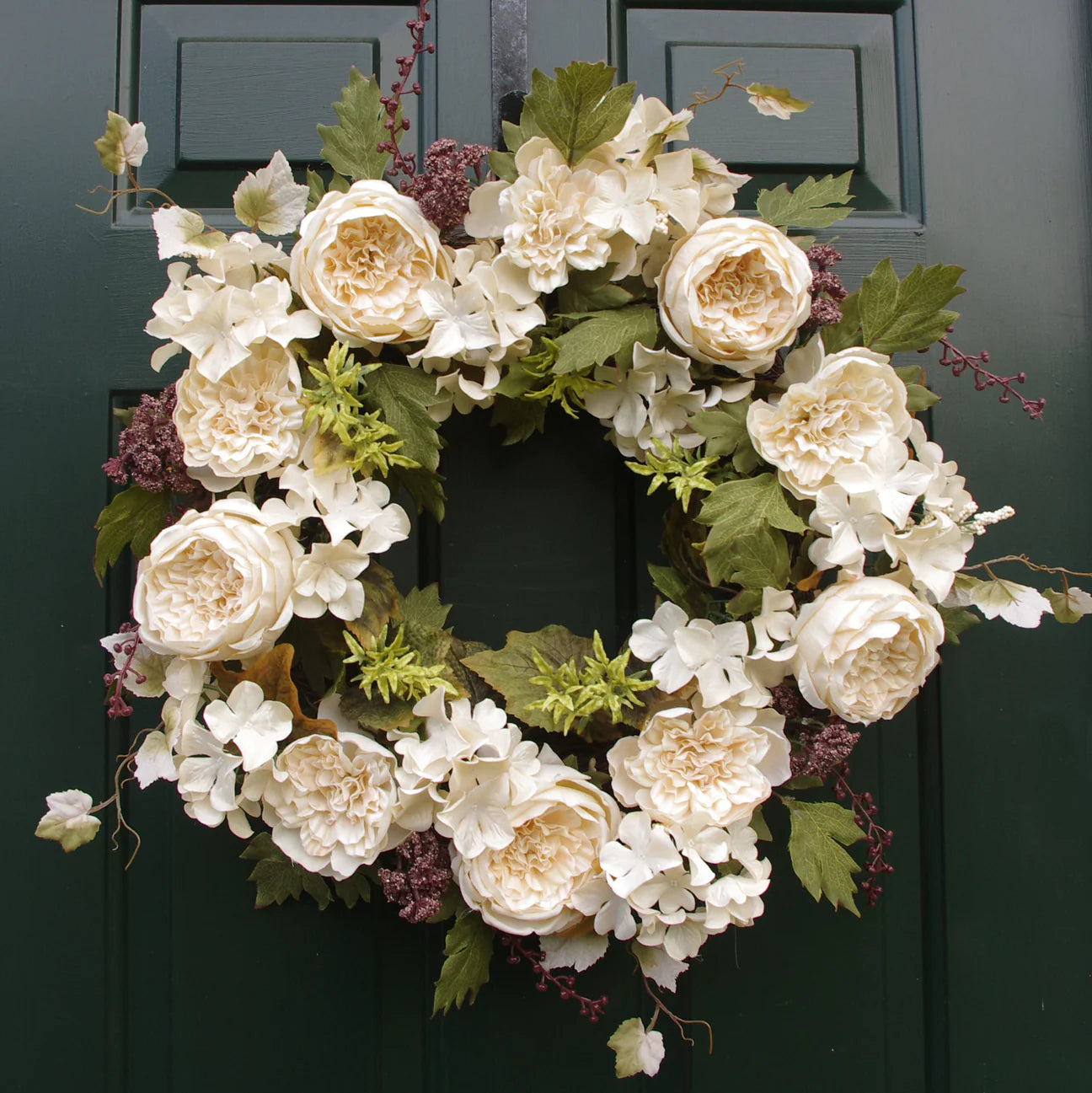Cabbage Rose Dahlia Hydrangea Wreath