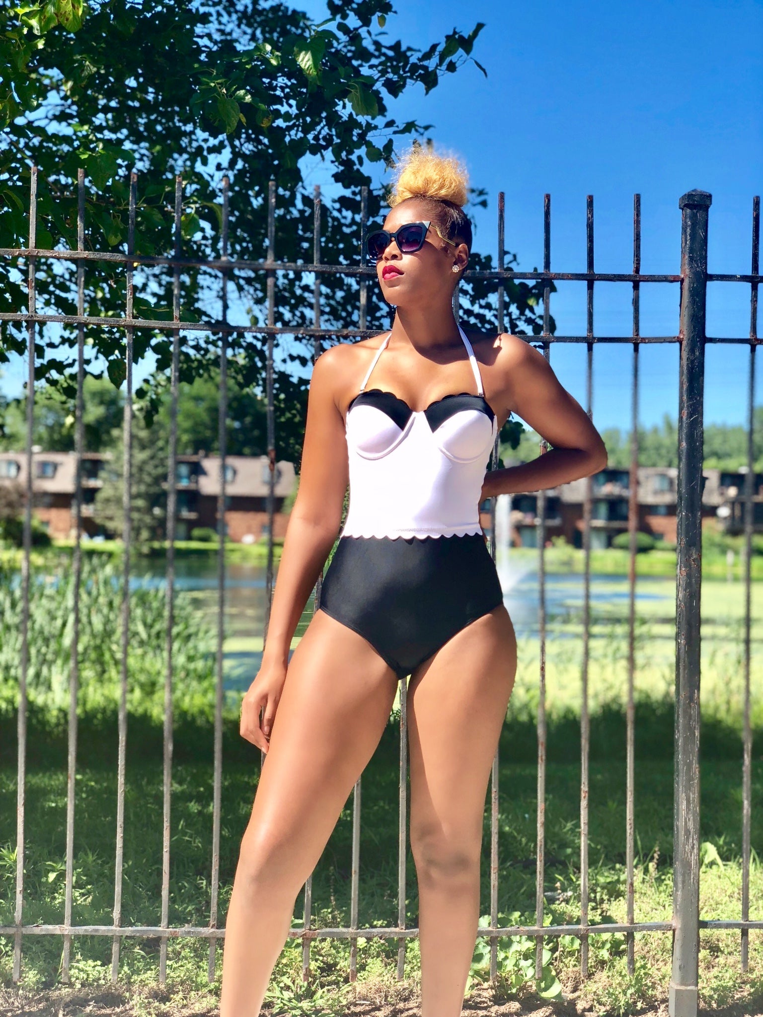 white scalloped bathing suit