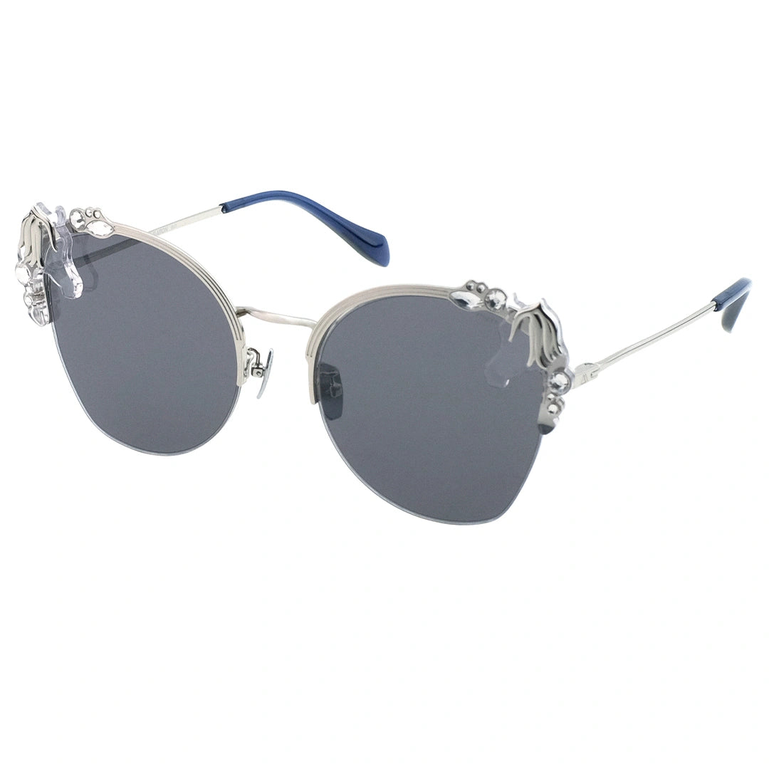 MYTH GREECE M4 ELATION - Gafas de sol metalizadas de ojo de gato para mujer, montura plateada, lentes azul grisáceo y almohadilla nasal ajustable, las más nuevas gafas de sol para mujer