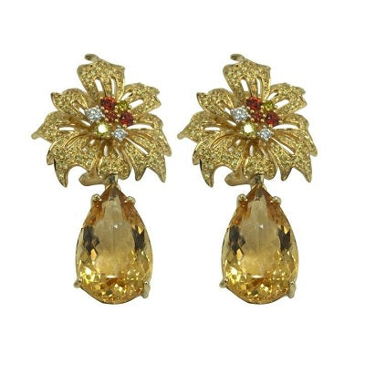 Citrine, Sapphire & Yellow Diamond Earrings