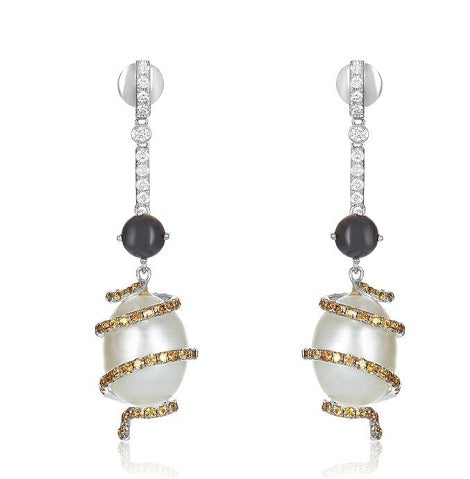 Swirl Diamond Pearl Earrings