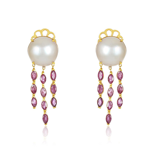 Ruby Raindrop Pearl Earrings