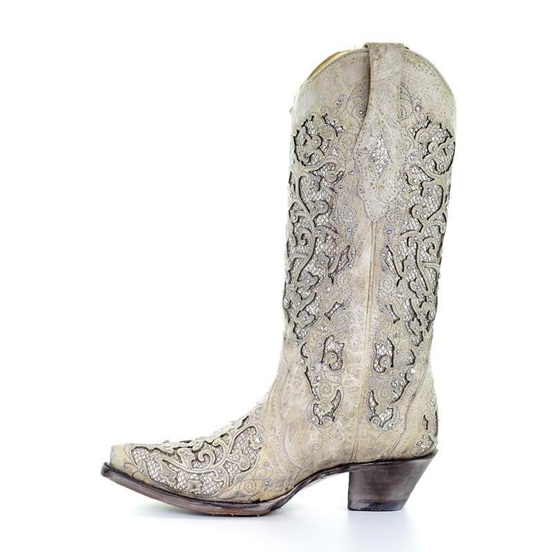 corral women's white glitter inlay western boots