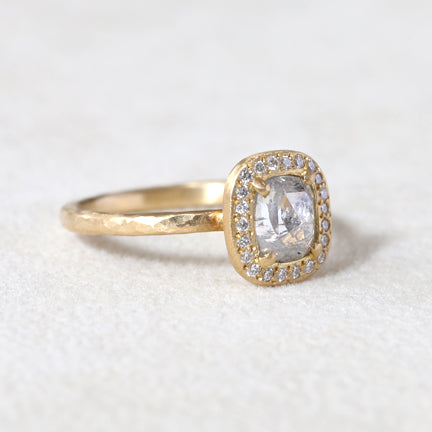 0.94ct grey diamond halo ring