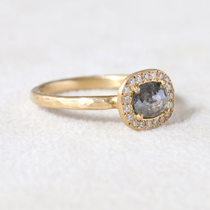 0.64ct dark grey diamond halo ring
