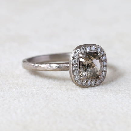 0.83ct grey-brown  diamond halo ring