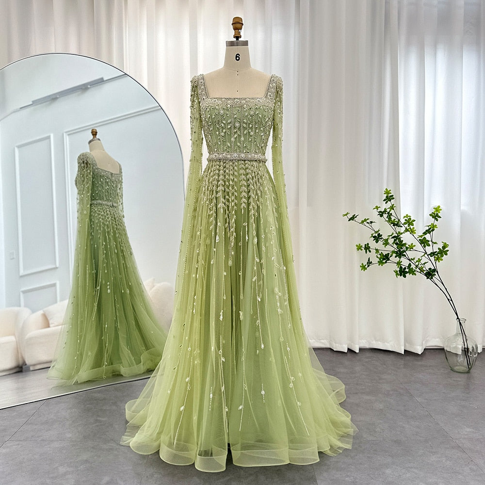 Vestido de Festa Longo com Faixa de Cetim Verde – Moncalieri