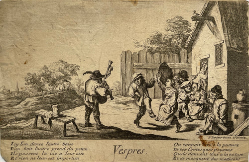 David Teniers the Younger Etching: Dancing and drinking in the evening