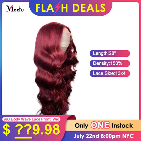 Flash Deal 99J Burgundy Body Wave Hair 13x4 Lace Front 28 Inches