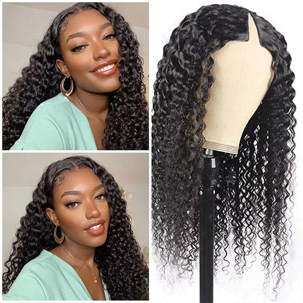 V Part Wig Curly Wave Human Hair Beginner Friendly Wigs - MeetuHair product image