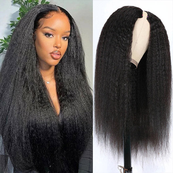 Glueless V Part Human Hair Wig Kinky Straight Free Part Wigs - MeetuHair product image