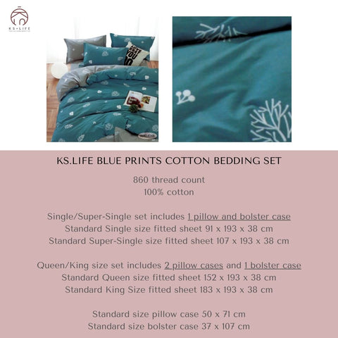 Adorable Cute Blue Prints Cotton Bedding