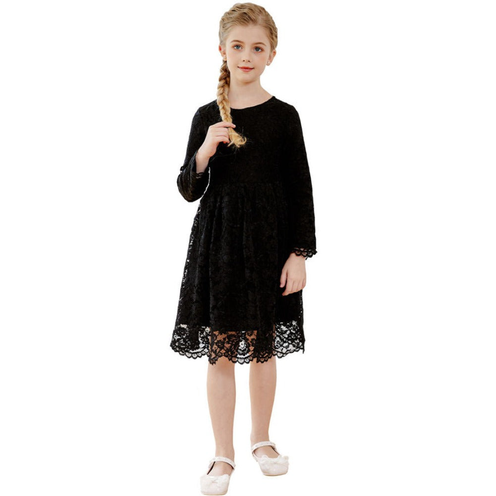 SMILING PINKER Girls A-Line Long Sleeve Floral Lace Dress