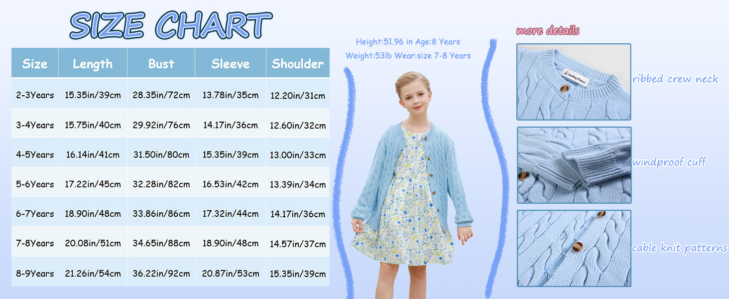 cardigan size chart