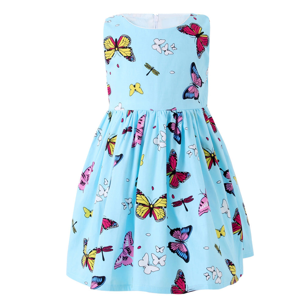 SMILING PINKER Girls Dresses Summer Sleeveless Butterfly Cotton Dress