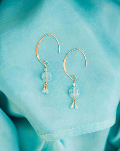 close up of aquamarine earrings