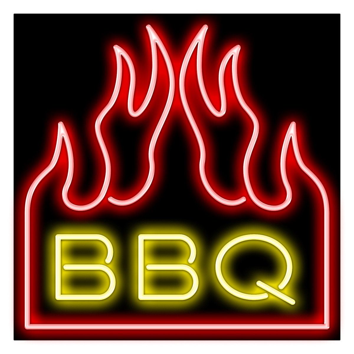BBQ Neon Sign with Bar-B-que Flames Square – Fire House Neon Signs