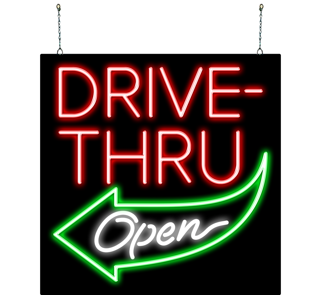 neon drive thru open sign