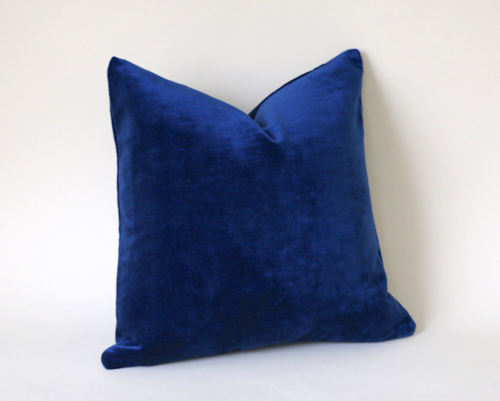 Sapphire Vintage Velvet Pillow Cover / Dark Blue 20x20 Pillow Cover or