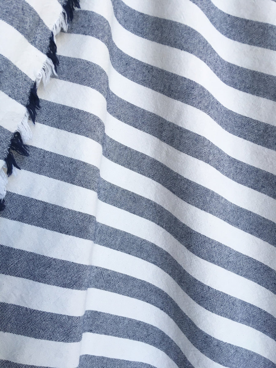 Navy Cream Striped Fabric by the yard / Home Decor Fabric / Cotton ...