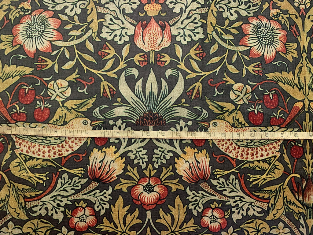 Taupe Strawberry Thief: Velvet William Morris Upholstery Fabric by the