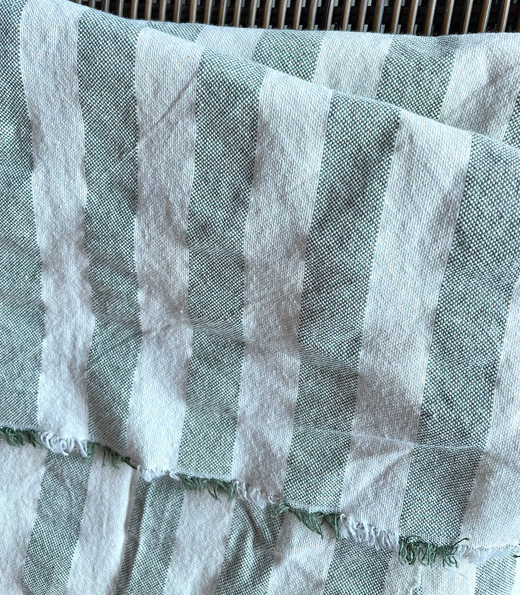 Moss Green & Cream Fabric by the yard / Home Decor Fabric / Ticking ...