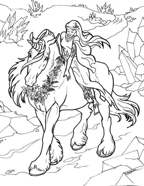 Girl On Unicorn Coloring Page Breyerhorses Com