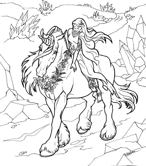 Girl on Unicorn Coloring Page - BreyerHorses.com